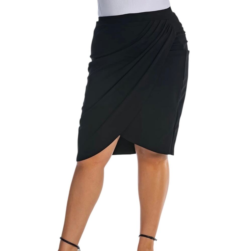 24seven Women’s Elastic Waist Knee Length Skirt Black Size 2X